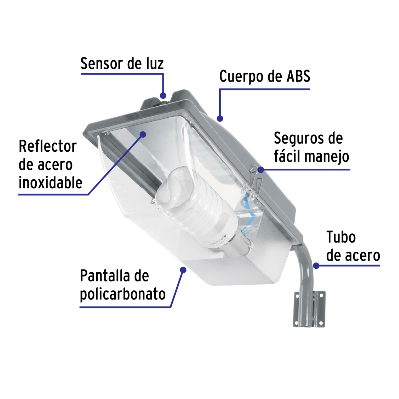 Luminario suburbano de ABS 45 W sensor de luz, con lámpara - Wattko